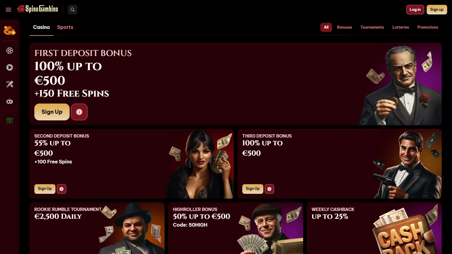 Spinogambino Casino desktop promotions and bonus offers